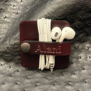 Personalized Earbud Cord Keeper in Number 8 Horween CXL