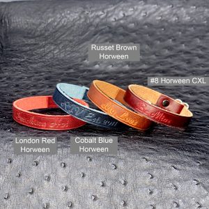 Personalized TBD Wrist Band in Horween Leather. Custom made in Houston, TX.