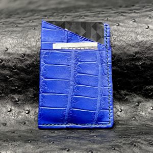 Custom, Handmade EDC3 Minimalist Wallet in Royal Blue Alligator