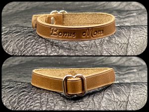 Personalized TBD Wrist Band in Horween Leather. Custom made in Houston, TX.