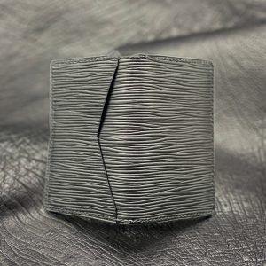 Custom, Personalized Pocket Organizer Wallet in Black Montebelle Epi Calfskin over Buck Brown Harness Leather