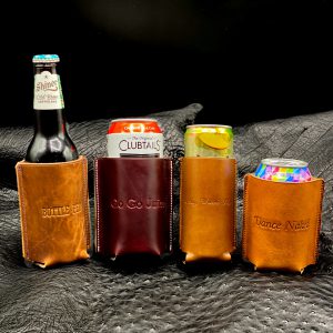 Custom Personalized Beer Bottle & Can Sleeves In Horween Leather