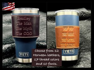 Personalized Sleeves for Yeti Tumblers in Horween Leather