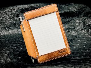 Personalized Pocket Jotter Index Card Holder | Premium English Tan Horween Leather | Designer Notepad
